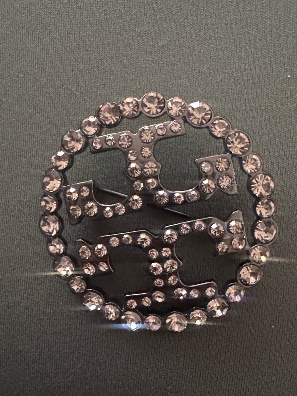 Tory Burch Crystal Double-T Brooch Clip - Black and Silver